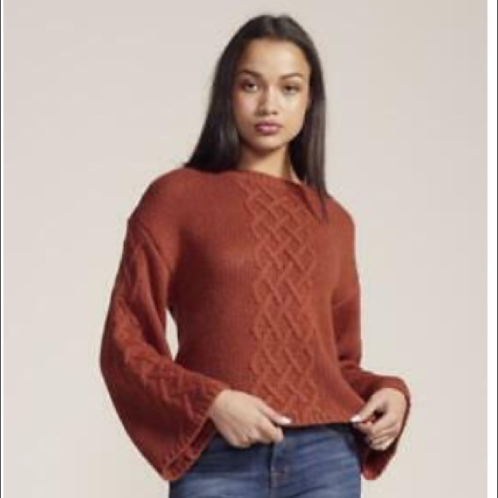NWT BB DAKOTA Retro Active Cable Knit Sweater Rust - Picture 5 of 15